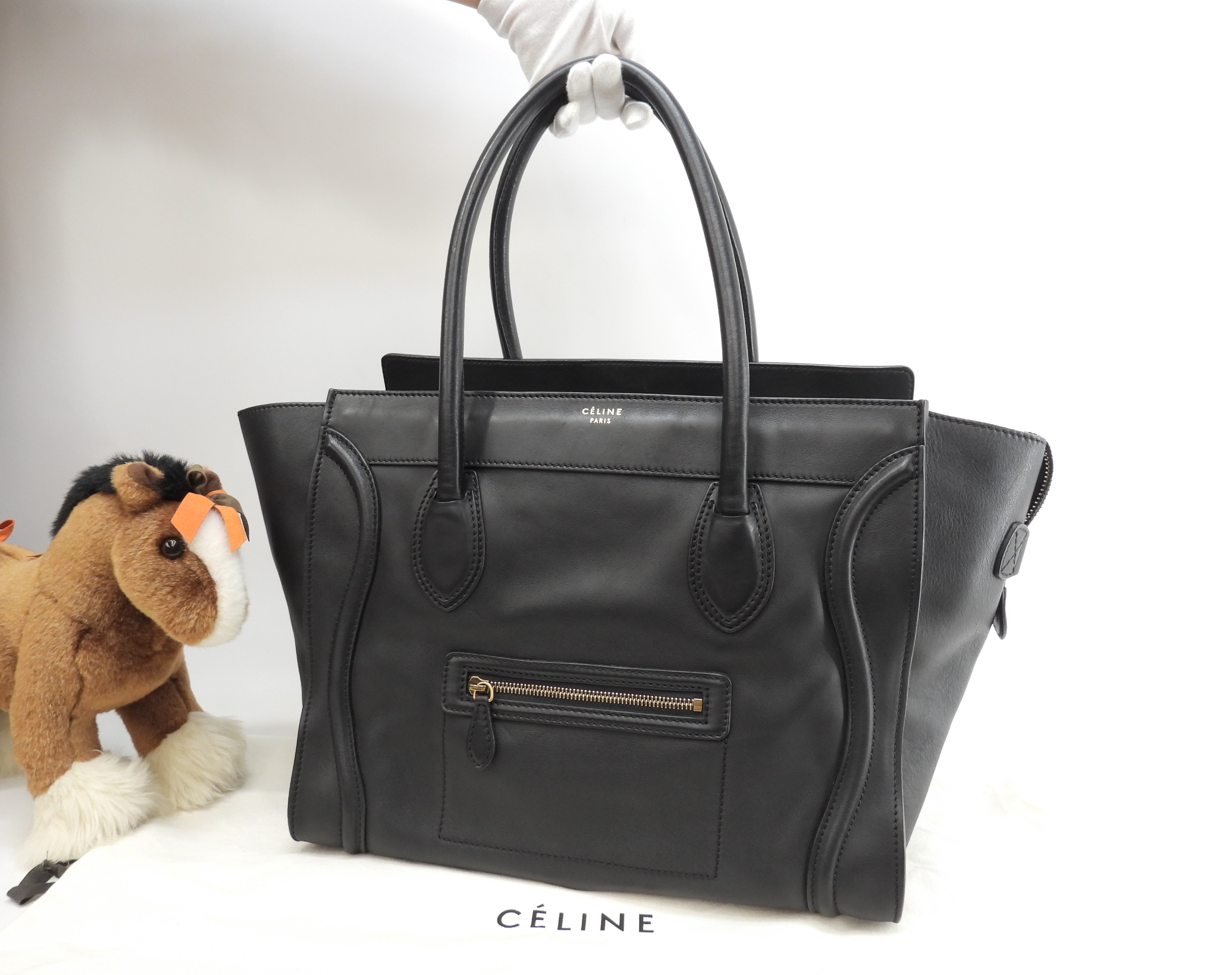 Qoo10] CELINE ラゲージミディアムショッパー レザー 黒 : バッグ・雑貨