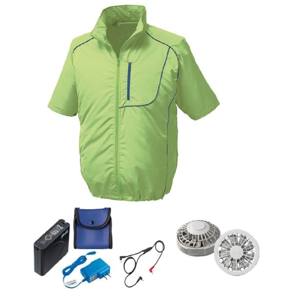 KU91720 空調服 ポリ製 半袖 FAN2200G/LISUPER1 ライム緑xネイビー 5L