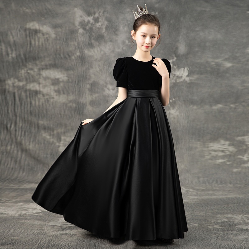 買得 女の子のファッションの晩礼服の司会者のドレスの王女のスカートのバイオリンの公演服のピアノの演奏の長い ワンピース・ドレス
