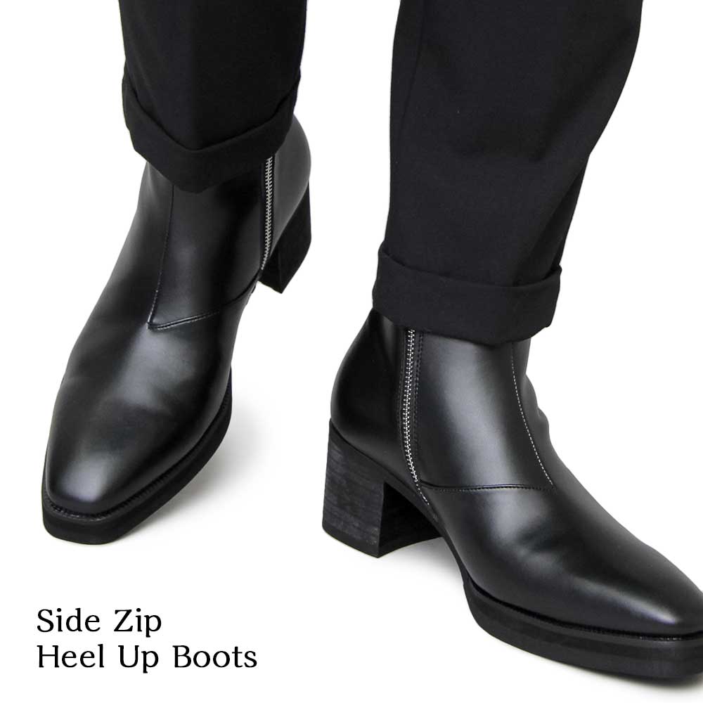 ヒールブーツ メンズブーツ サイドジップ ロングノーズ