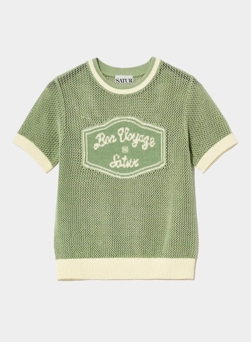 【SATUR】 (W) BON VOYAGE ARTWORK LOGO CREW NECK HALF KNIT : CELADON MINT