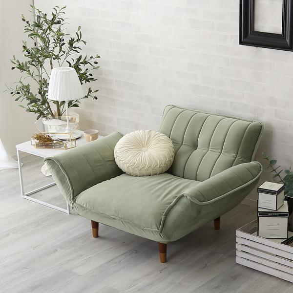 カウチソファ 1人掛け ソファー ベロア おしゃれ 北欧 大人かわいい フェミニン ガーリー シンプル くすみカラー 肘掛け リクライニング ポケットコイル 日本製