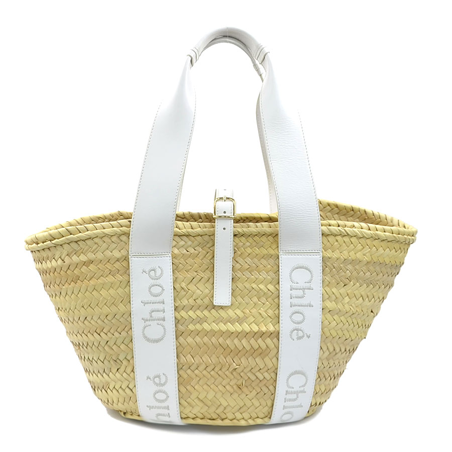 クロエ Chloe ハンドバッグ カゴバッグ ストロー/レザー ホワイト×ナチュラル レディース r10679n