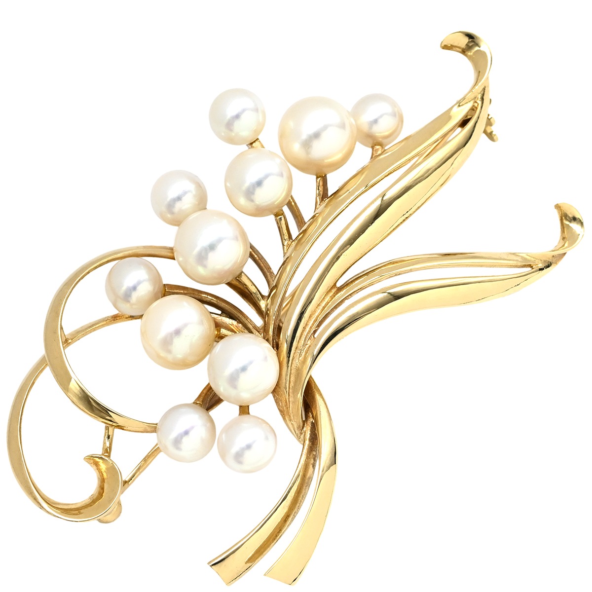 ミキモト ブローチ パール パールホワイトXイエローゴールド 真珠 フラワーモチーフ 585AU 14K 【中古】
