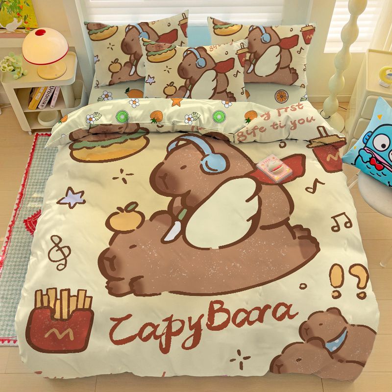 カピバラのカピバラの子供の純綿のベッドの上の4セットの純綿の漫画のシーツの布団カバーの3セットのかわいいです