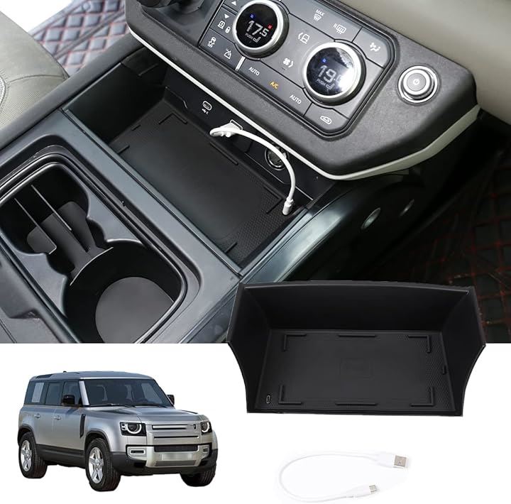 ランドローバー ディフェンダー 2020-2023年に対応 コンソールボックス 電話トレイ アクセサリー センターコンソールアクセサリー ABS素材 6(スタイル 6 ワイヤレス充電)