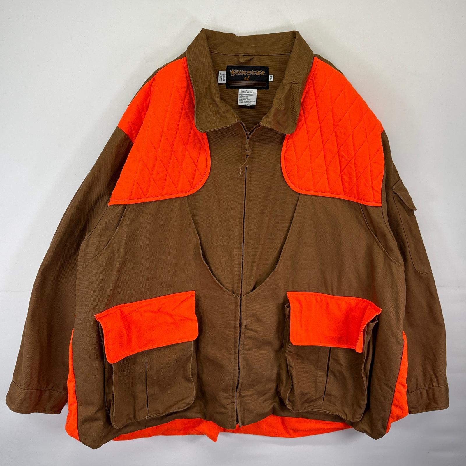 古着 Game hide ハンティングジャケット ダック地 ワーク 大きいサイズ フルジップ リフレクター 4X ブラウン メンズ