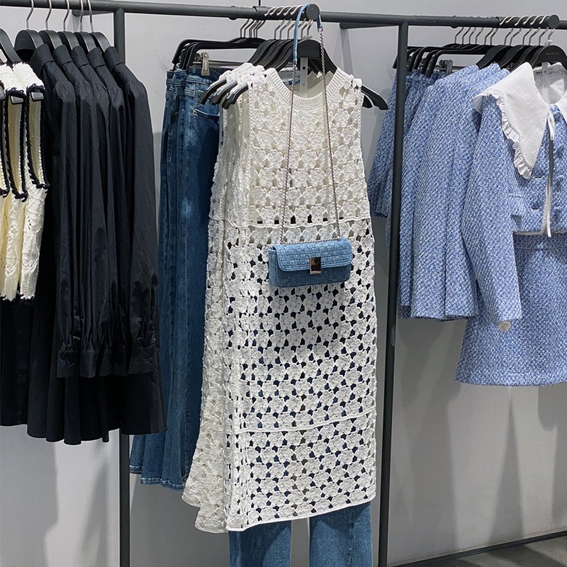 クロシェ編みノースリーブワンピース かぎ針編みノースリーブ ニットワンピース ドレス ロング スカート ワンピース クロシェ編み ノースリーブワンピース 夏 オシャレ 可愛い D513