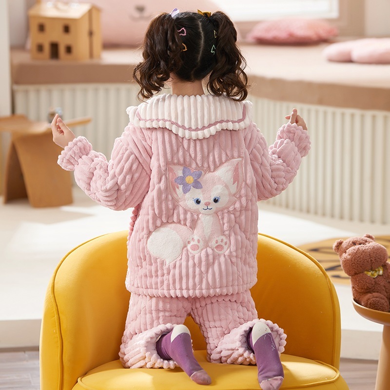 子供用パジャマ女の子冬の3層綿入り厚手サンゴ絨毯部屋着レイナベル冬