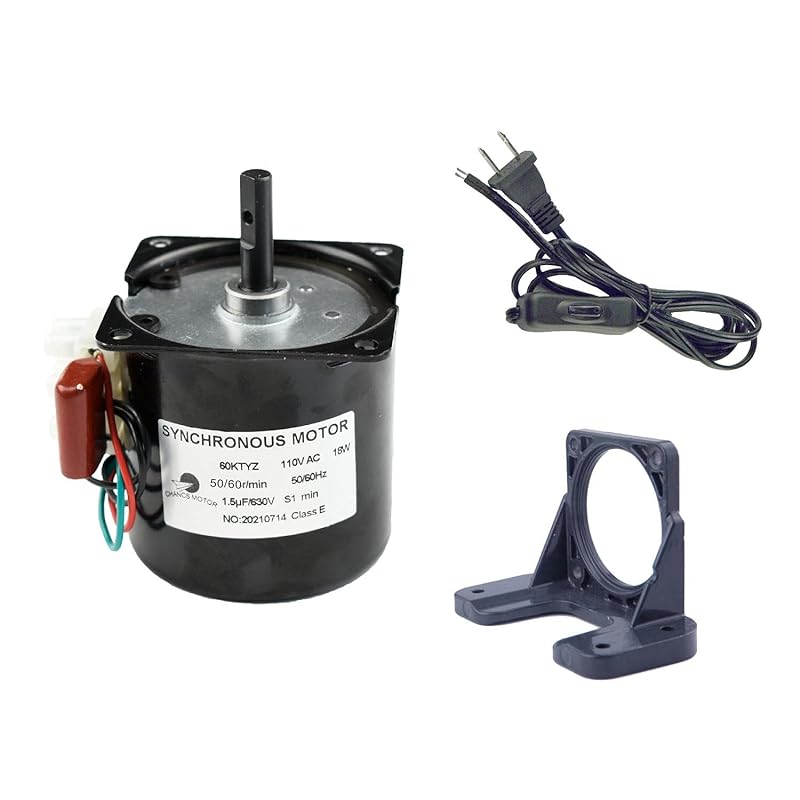 CHANCSミニギアボックス電気モーター60KTYZ 110V 50-60 RPMモーターホルダー（米国のスイッチプラグ延長付き）