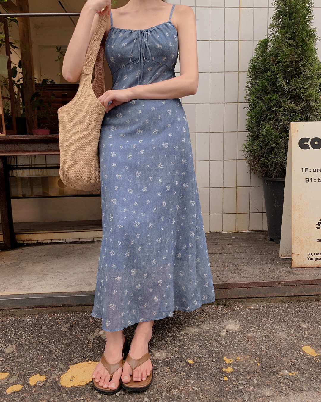 パッキーフラワーロングワンピース韓国ファッション レディース