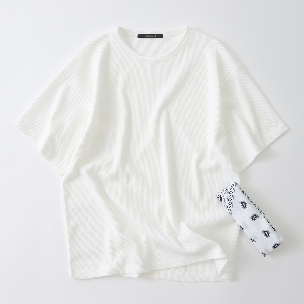 アナログムードワッフルベーシック半袖Tシャツ (ホワイト) AN26SS3804-ブラック