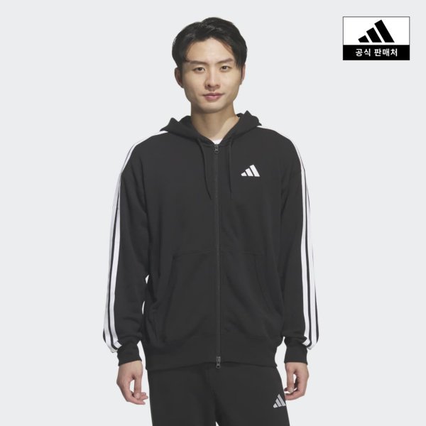 アディダス エッセンシャル+ ルーズフィット 3S フレンチテリー ジッパーフーディ