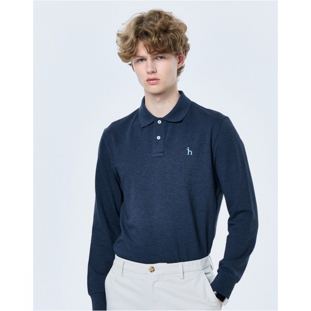 [ヘッジス] 25SS ダークブルーロングスリーブカラー T シャツ HZTS5A201B3