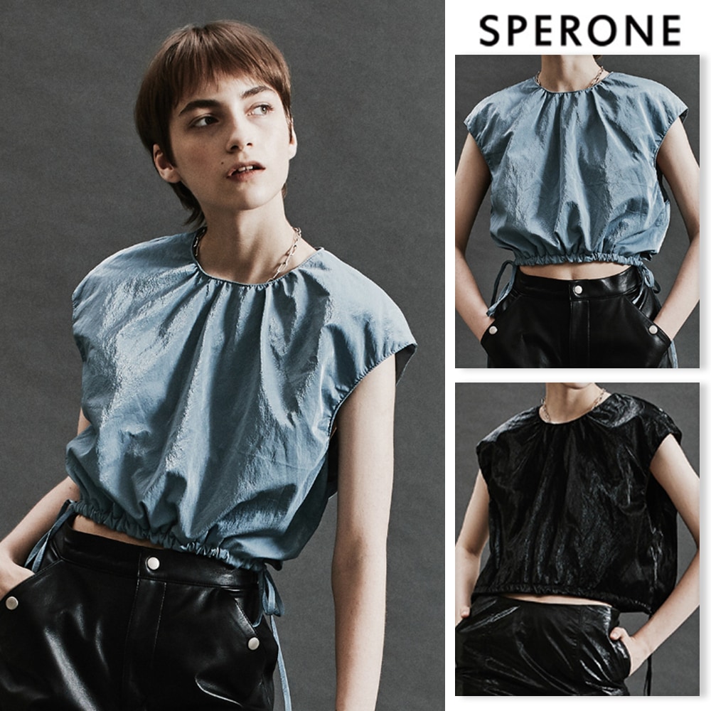 [SPERONE] Fox Sleeveless Shirring Crop Top