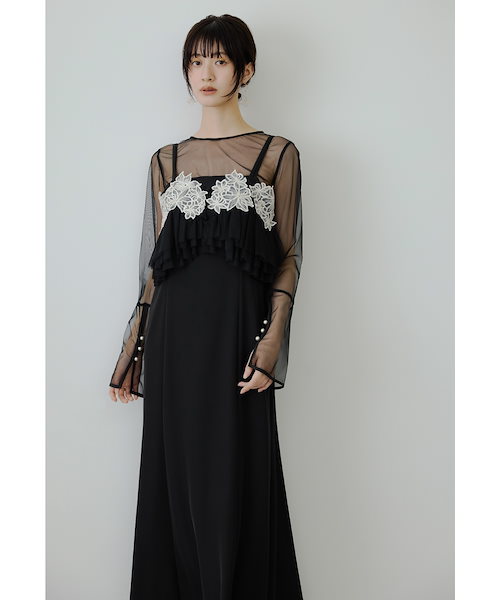 Qoo10 niana カットアウトドットチュールドレス 無地