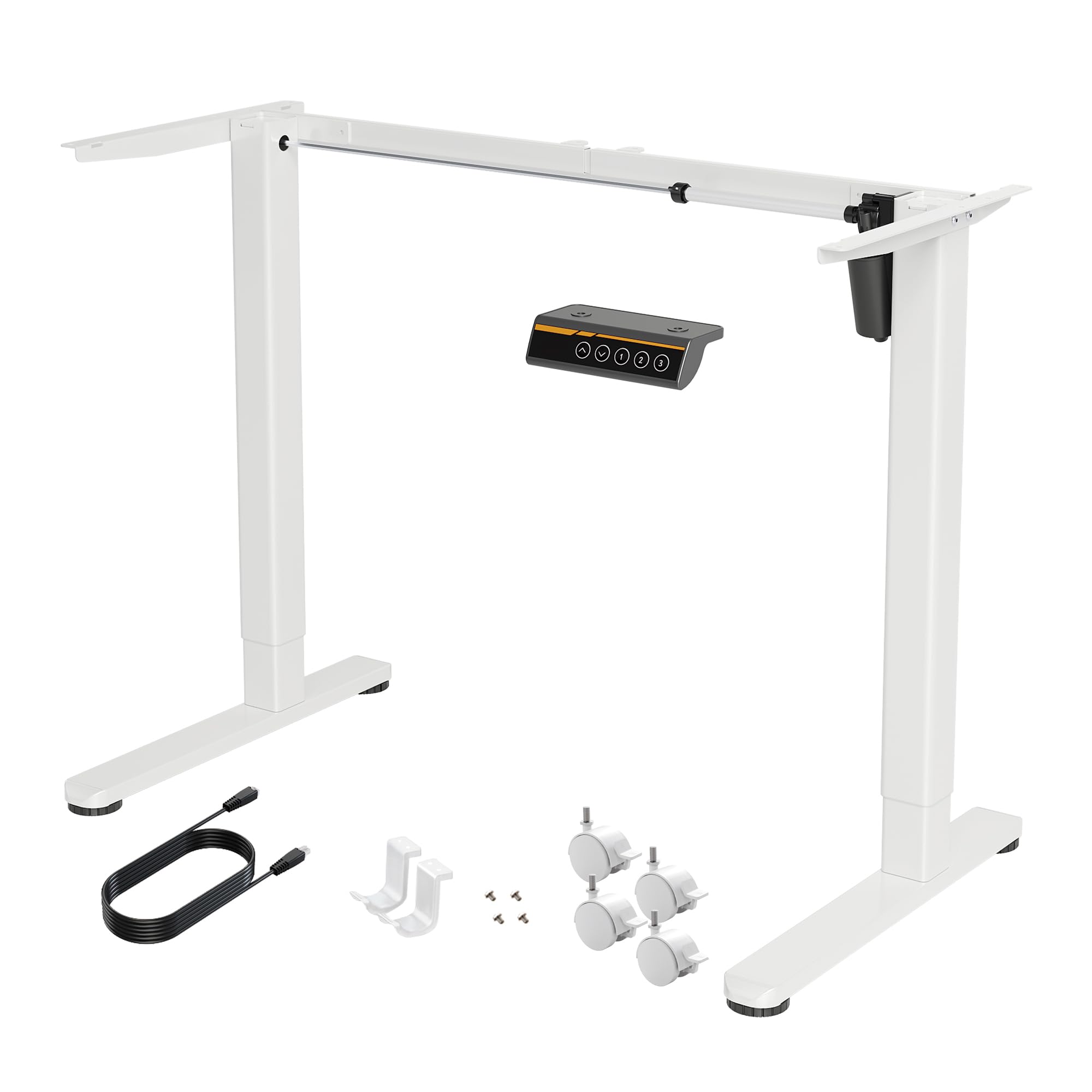 昇降デスク 脚のみ フレーム C字型 100-160cm天板対応 耐荷重70kg 高さメモリー機能 キャスター付き 高さ調整 72-118cm 白 ホワイト 59191