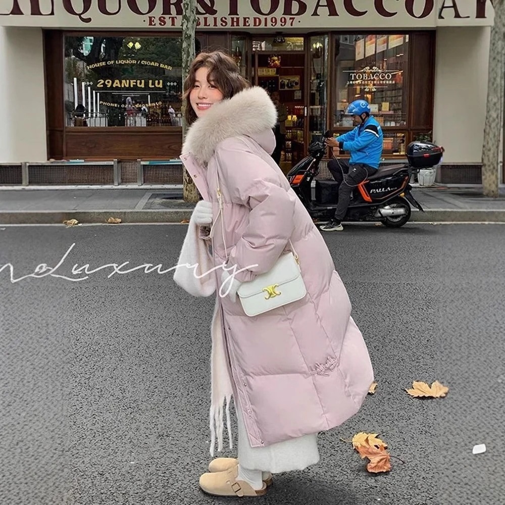 アウター ダウンジャケット 厚手 コットンコート ゆったり ミドル丈 厚手 大フリンジ 冬用 膝丈ダウンコート 韓国