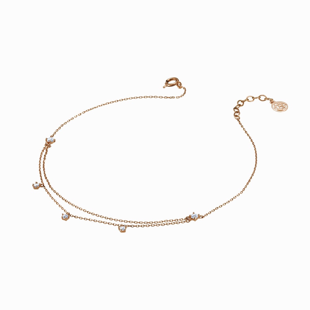 14K 18K ダブルラインストーンポイントアンクレット