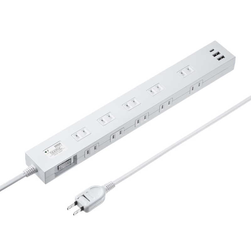 サンワサプライ 雷タップ 10個口+USB-A+Type-C(PD20W) TAP-SP2110NUC-3W