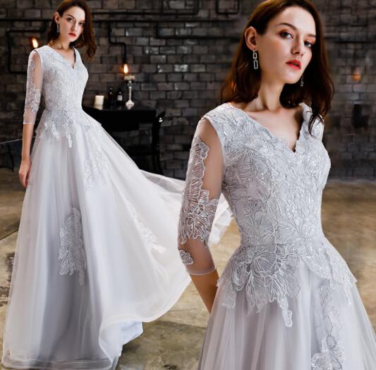 パーティードレス　袖あり　2色　姫系　大きいサイズ　結婚式　二次会　マキシ丈　着瘦せ　演出　発表会