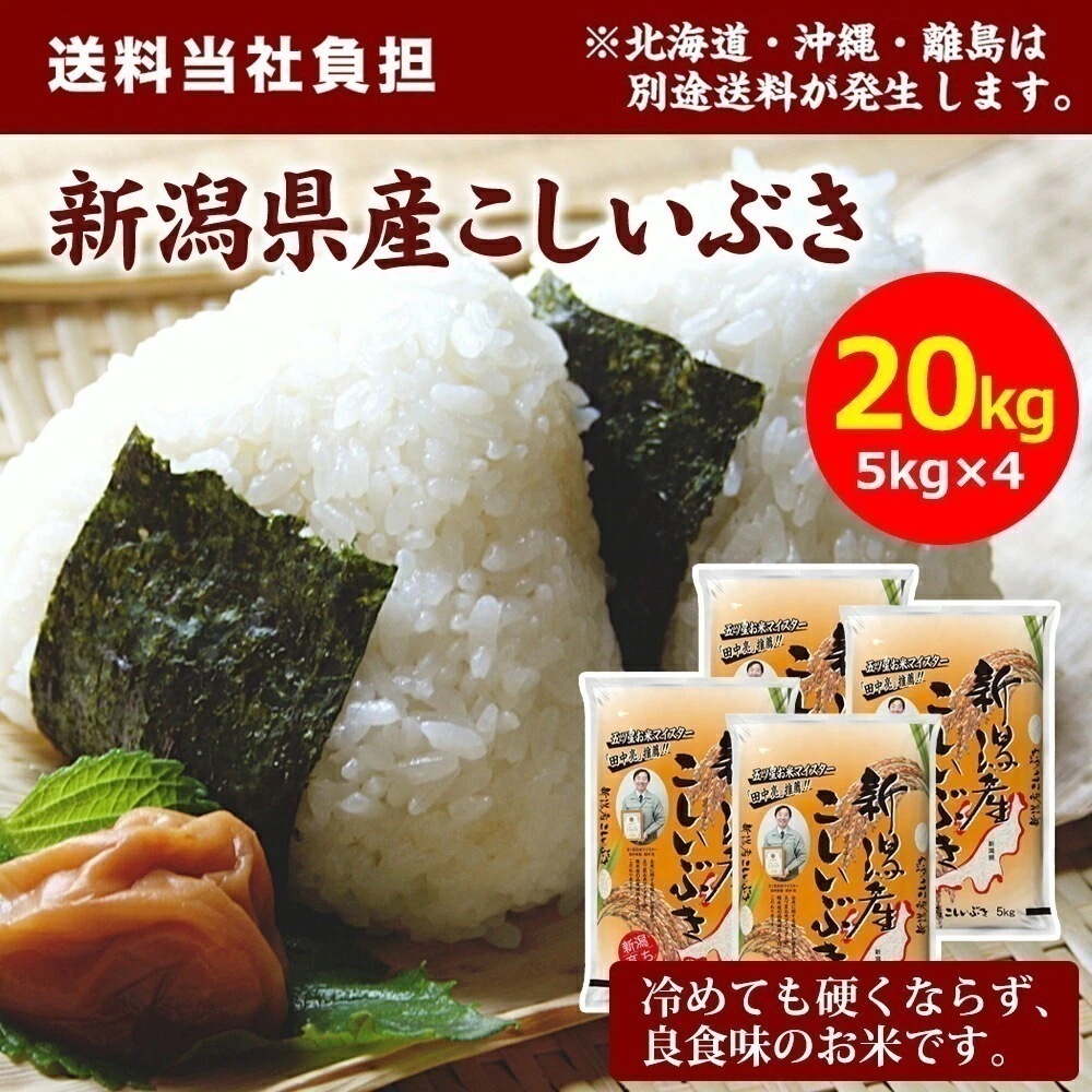【令和7年産】田中米穀 新潟産 こしいぶき 20kg(5kg×4袋) お米 おこめ 国産米 新米 ライス 美味しいお米 20kg 新潟