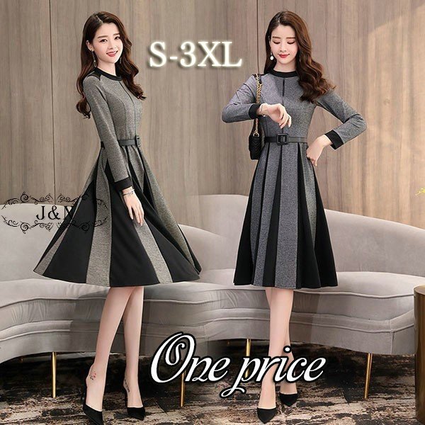 卒業式 服 母 ワンピース レディース 長袖 上品 秋 春 Aライン 膝丈ワンピース 大きいサイズ