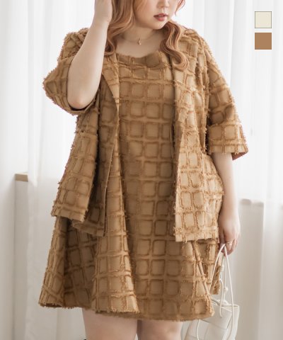 大きいサイズ レディース LL 3L 4L XL XXL XXXL CLETTEオリジナルチェックジャガードオーバーテーラードジャケット