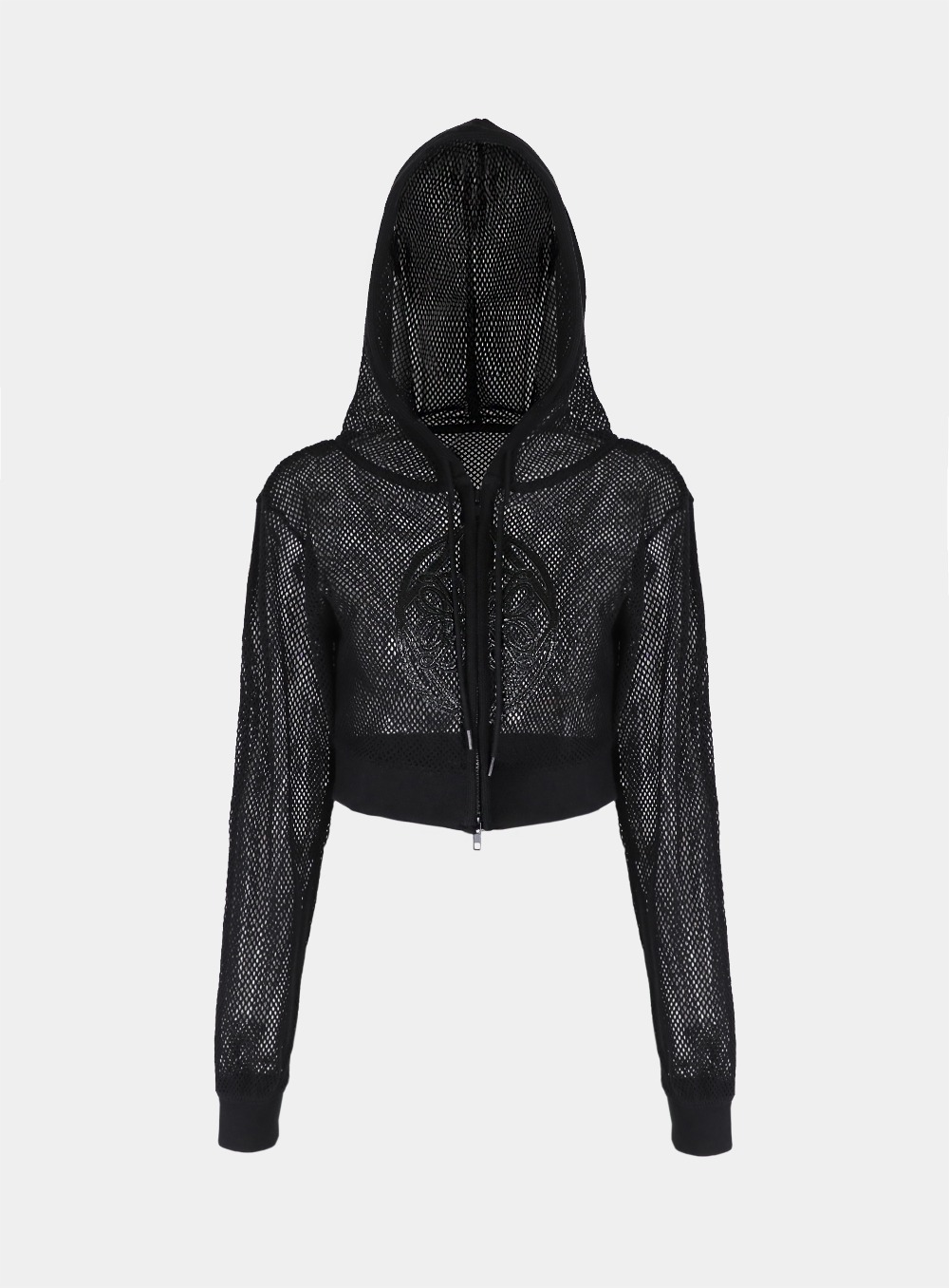 【BADBLOOD】 FLEURN CROCHET KNIT HOOD HOOD ZIP - UP : BLACK