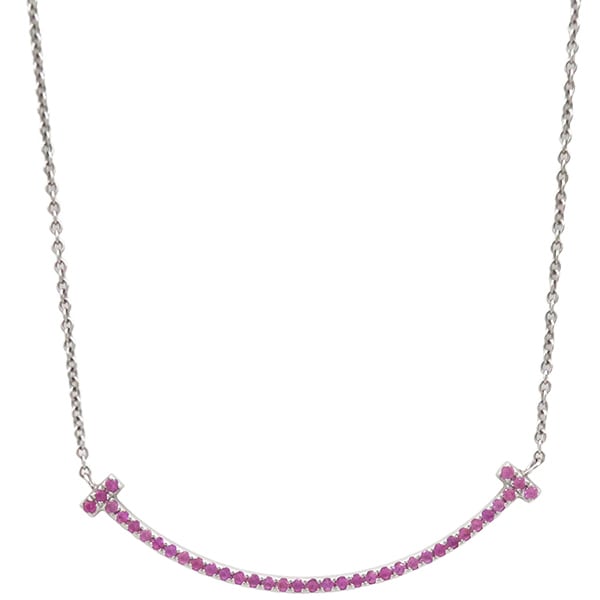 ティファニー Tiffany & Co ネックレス Tスマイル ペンダント スモール ピンクサファイア K18WG ピンクサファイア ホワイトゴールド Au750 Tiffany T smile 【