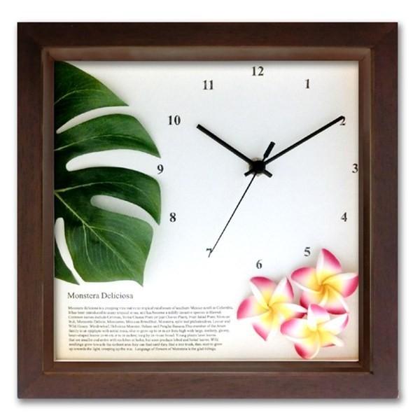 壁掛け時計 アートパネル おしゃれ ハワイ 南国リゾート 花 プルメリア モンステラ かわいい