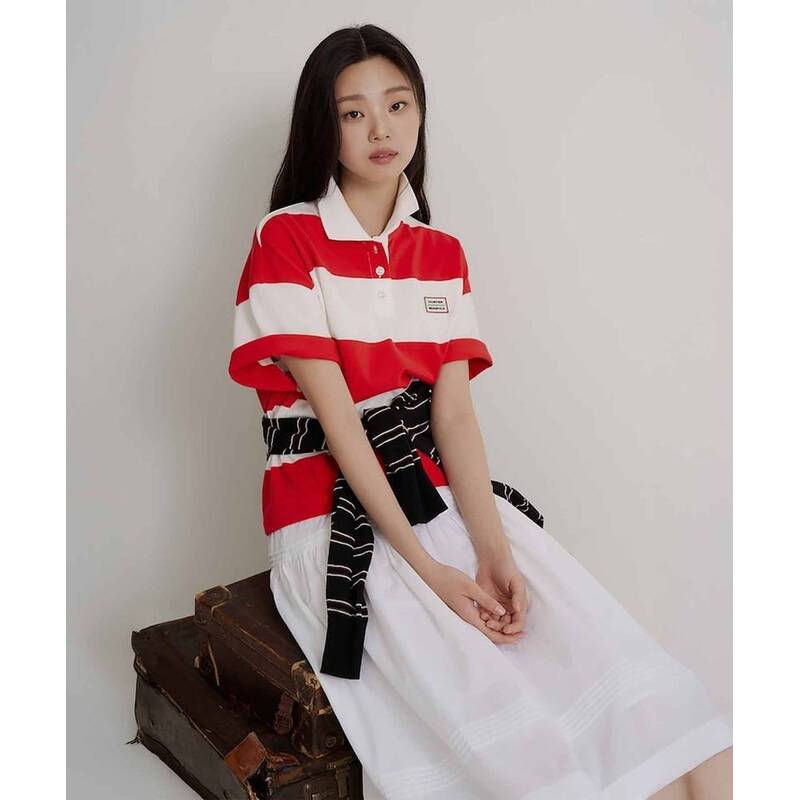 BEANPOLE LADIES [HUNTER] 半袖オーバーフィット ラグビーTシャツ レッド (BF6642K056) BF6642K056 423121