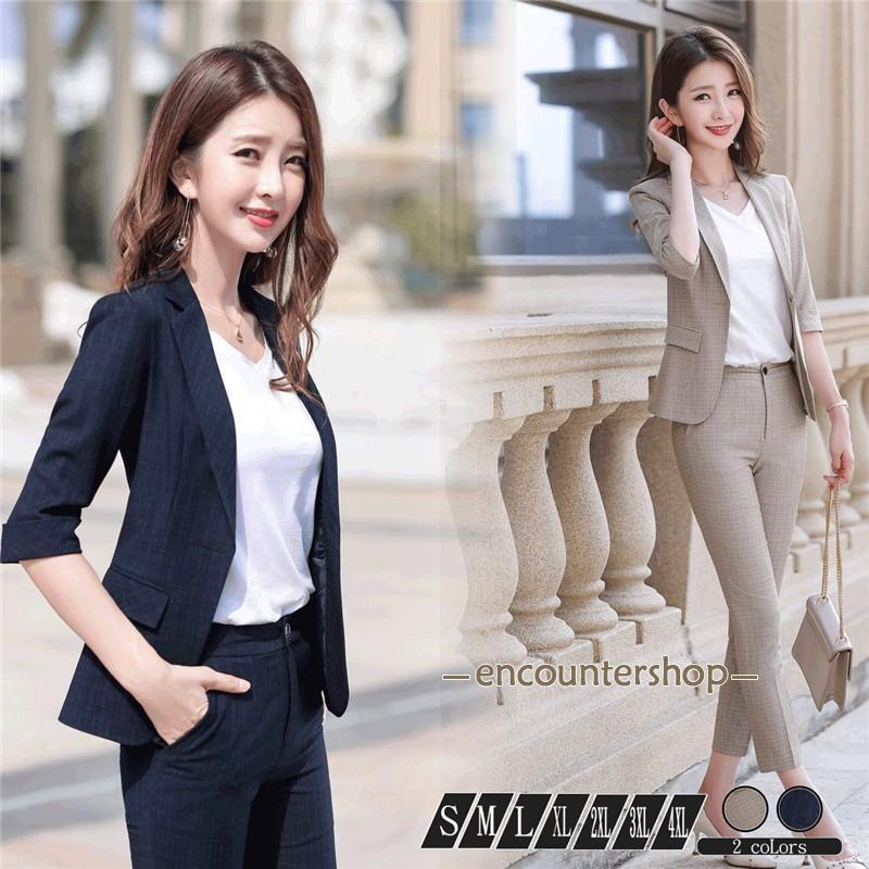 パンツスーツ レディース 五分袖 七分袖 セレモニースーツ 夏ビジネススーツ 夏オフィススーツ ジャケット パンツ 制服 スーツセット パンツセット 2点セット