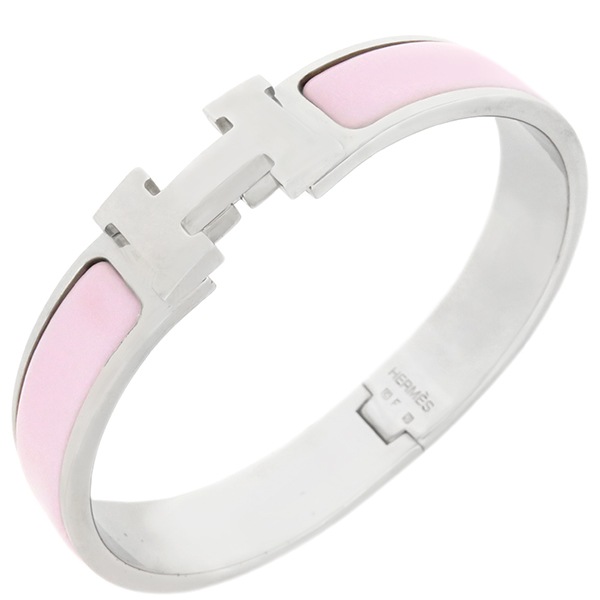 エルメス HERMES ブレスレット クリックH PM メタル エナメル ピンク×シルバー シルバー金具 Hブレス 【保存袋】【中古】