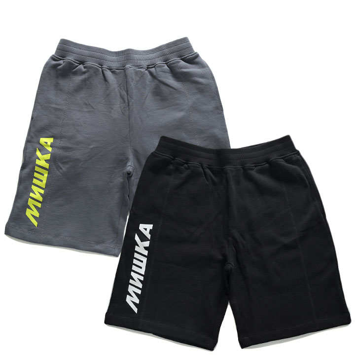 MISHKA ハーフパンツ スウェット 裏パイル メンズ レディース 春夏用 グレー/黒 大きいサイズ ショートパンツ ゆったり パンツ おしゃれ かっこいい