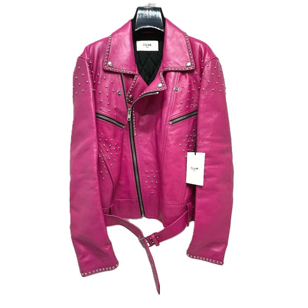 ジャケット 29AJC756Q エディスリマン オーダー品 スタッズ ベイカーダブル ライダース アパレル レザー ピンク