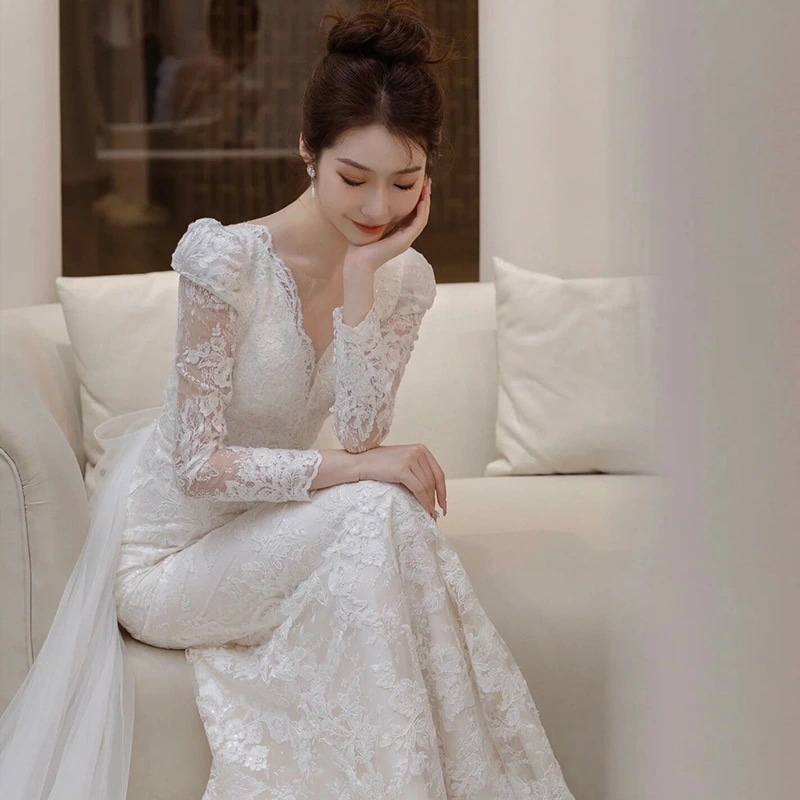 結婚式 ドレス レース 韓国 スーパーフェアリー フィッシュテール パーティードレス 結婚式 お呼ばれワンピースドレス ロングドレス30%までに制限