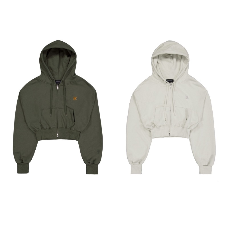 【WOOALONG】 WAL SIGNATURE CROP HOOD ZIP-UP : 2COLORS