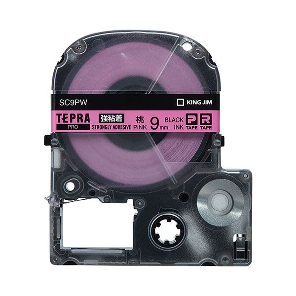 (まとめ) キングジム テプラ PRO テープカートリッジ 強粘着 9mm ピンク／黒文字 SC9PW 1個 (×10セット)