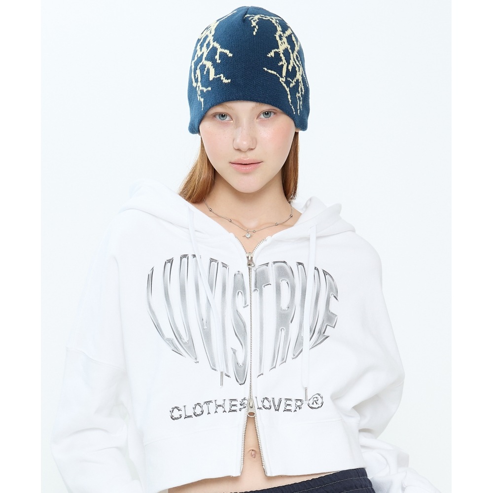 LUV IS TRUE CH ツーウェイクロップフードジップアップ (ホワイト)