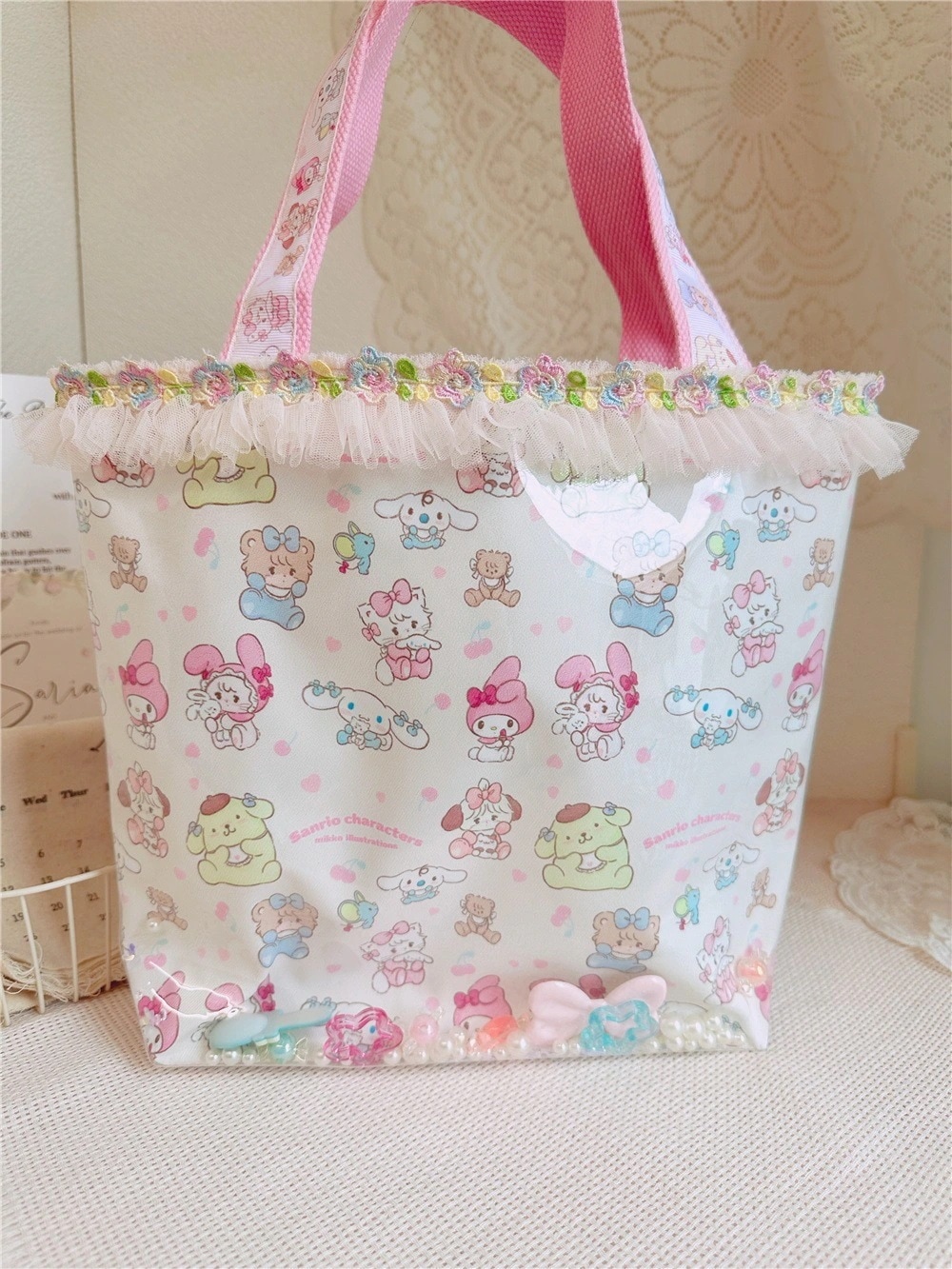 手作りかわいい漫画ミッコ小動物花柄透明流砂ショルダーバッグ