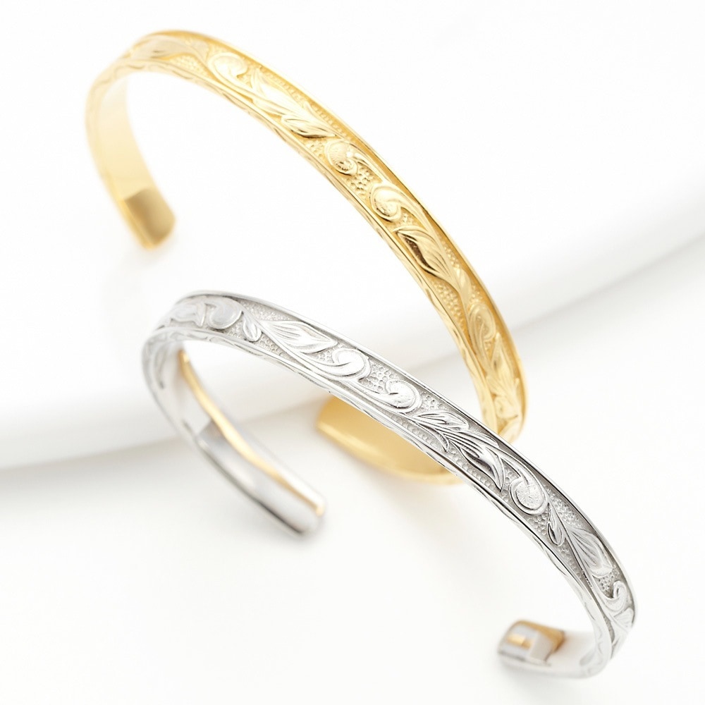 低アレルギー　サージカルステンレス　ハワイアン　バングル　シルバー　ゴールド　スクロール