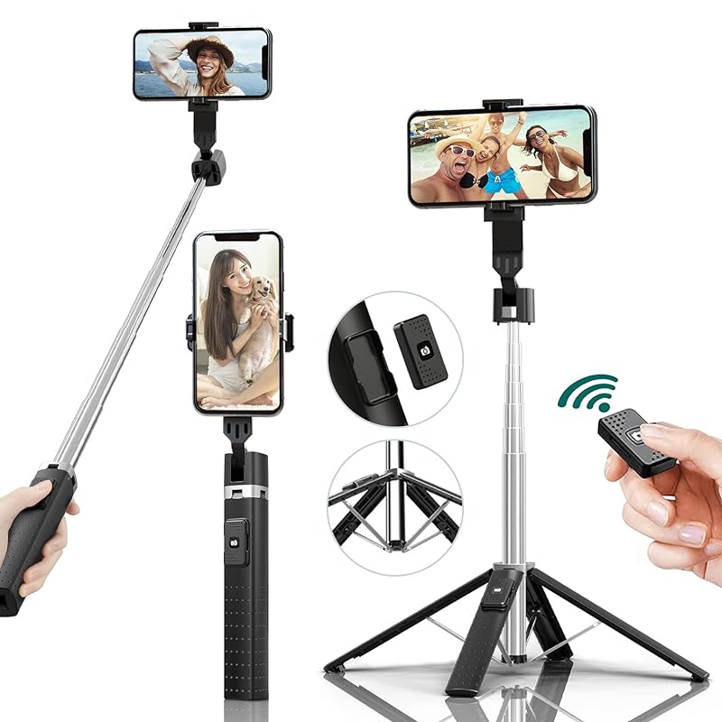 自撮り棒 スマホ 三脚 スタンド 【2022新開発四脚&高い安定性】 三脚/一脚 兼用 セルカ棒 卓上 軽量 360度回転 100cm＆6段伸縮 無線リモコン付き セルフィー/撮影録画/生放送/動画鑑