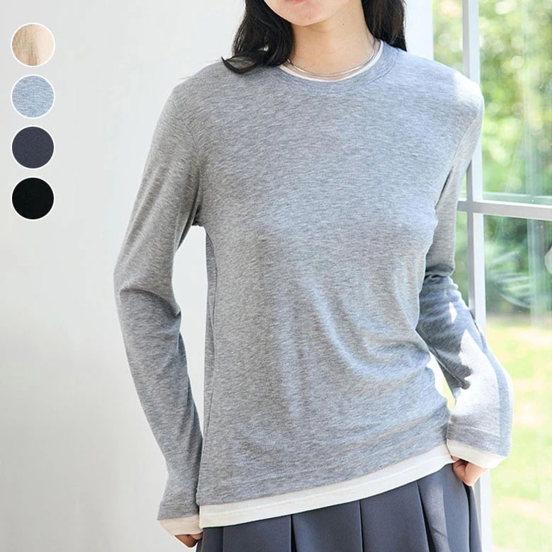 フェイクレイヤード 長袖 ニット セーター 重ね着 ラウンドネック シンプル 長袖トップス ニットソー 4,554円