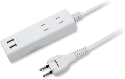 他サイト： USB付 電源タップ 延長コード コンセント 2口 USB 2ポート 合計3.4A 電源コード 2m 18ヵ月保証 スイングプラグ OAタップ ホワイト HTWS2234-2の商品画像