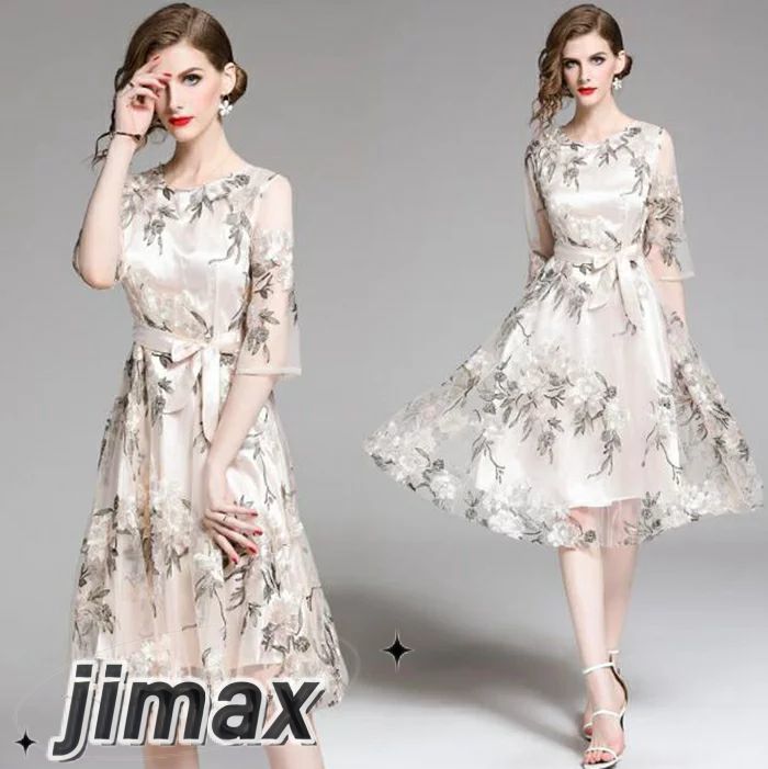 結婚式 ドレス ワンピース 二次会 フォーマル 膝丈 パーティードレス 花柄 刺繍 ブライズメイド パーティドレス 結婚式 ワンピース ドレス フォーマル 二次会 パーティー 30代 40代 50代