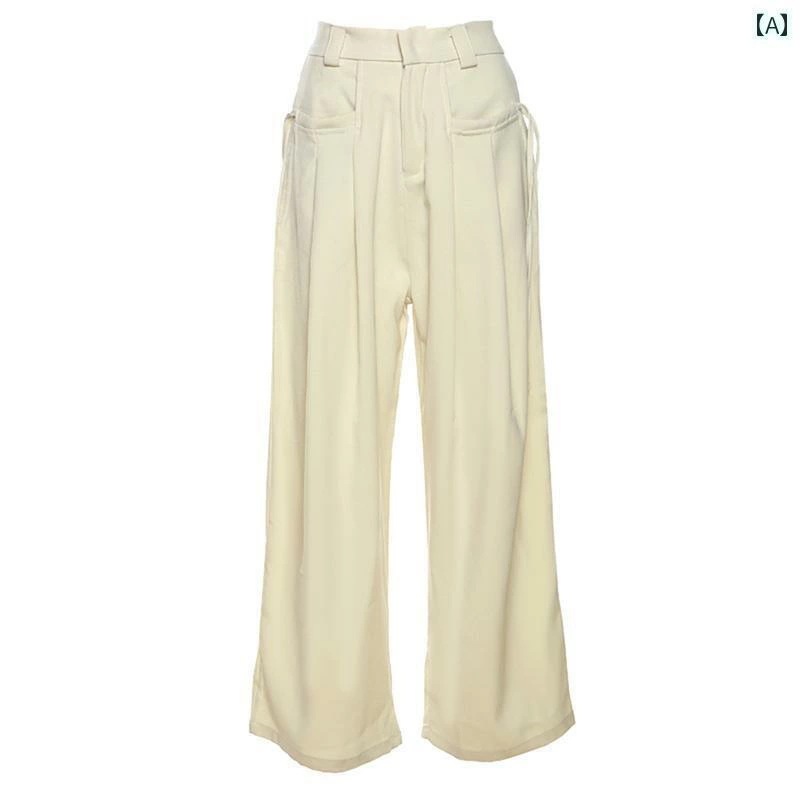 ワイドパンツ レディース ハイウエスト ベルト タック ストレート ボトムス 長ズボン カジュアル スリム 着痩せ 体型カバー ロング ファスナー ポケット ストリート ヒップホップ ダンス 練習 衣