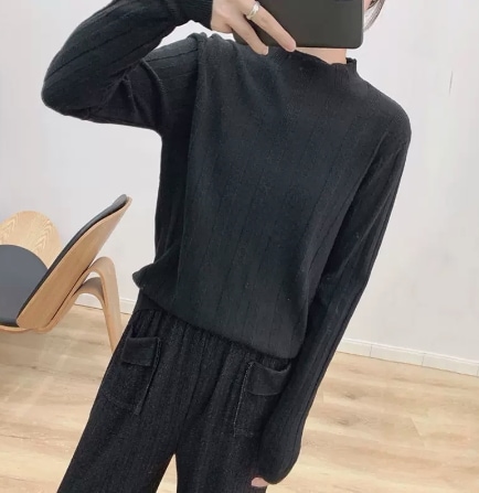 トップス ニットソー セーター レギュラー丈 長袖 レギュラー袖 ハーフハイカラー スリム ニット きれいめ シンプル 大人 上品 お洒落 大人 個性的 クール とろみ感 無地 春 秋 誕生日 10代