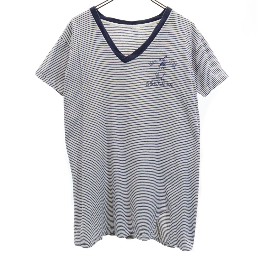 60s ボーダー 半袖 Vネック Tシャツ L 白×紺 オールド ヴィンテージ メンズ 7,402円