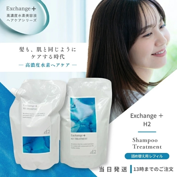 ストリ エクスチェンジ プラス H2 シャンプー 1000ml &トリートメント 1000g 詰め替え用 セット Exchange+ シリカ レフィル 炭酸 水素 しっとり 潤い つや 美容室専売 サ